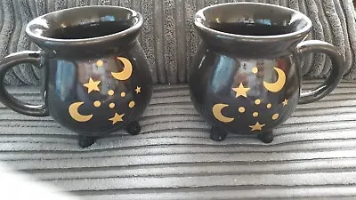 HALLOWEEN 2 X WITCH'S CAULDRON MUGS WITH STARS AND MOON • £13.99
