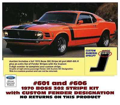 Sp - 601 606 1970 Boss 302 Mustang - Stripe Kit & Custom Fender Numeral - Combo • $244.95