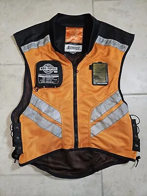 Icon Motorsports Mil-Spec Mesh Reflective Motorcycle Riding SIZE REG Orange Vest • $29.99