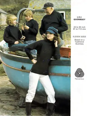 Traditional Guernsey Knitting Pattern Sweater 24-44  5 Ply Men Ladies REPRINT • £3.89
