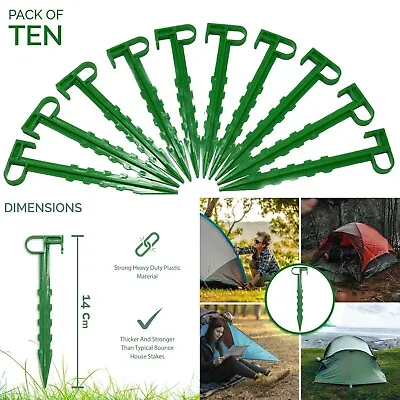 10pk Plastic Tent Garden Ground Stakes Large Pegs Camping Hiking Anchor Hooks • £3.79