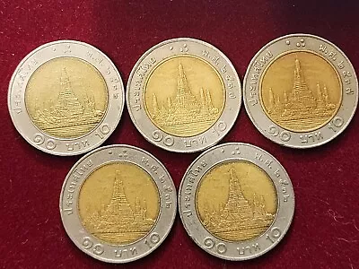Lot Of 5 Coins Thailand 10 Bhats Bimetallic  • $4.95
