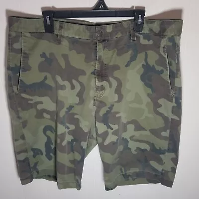 Volcom Mens Shorts Camo Size 40 Green Brown Chino Skate Casual Stretch • $13.99