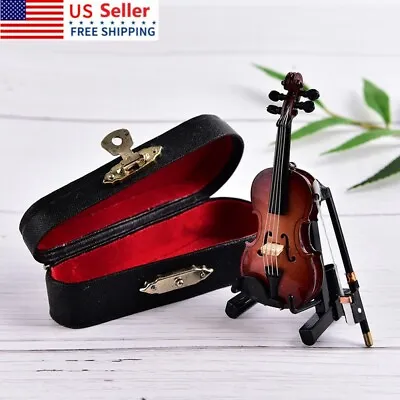 Mini Violin Miniature Musical Instrument Wooden Model With Support And C-'h • $10.30