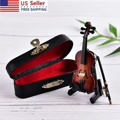 Mini Violin Miniature Musical Instrument Wooden Model With Support And _OZ • $4.92