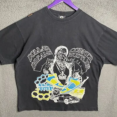 Vintage Y2k Akademics T-Shirt Mens XL Faded Black Nike Dunks Thick Paint Graphic • $12
