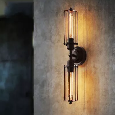 2 Light Wall Lamp Industrial Black Antique Wrought Iron Wall Sconces Lamp Decor • $23.19