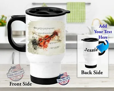 Violin Music Watercolor Design Any Text Stainless Steel Tumbler 14oz Travel Mug  • $51.99