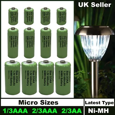 1/3AAA 2/3AAA 2/3AA Mini Rechargeable Solar Light Batteries NiMH Tiny Sizes • £12.49
