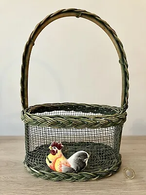 Vintage Rustic Old Chicken Egg Collection/ Storage Wicker Basket With Handle • £24.99