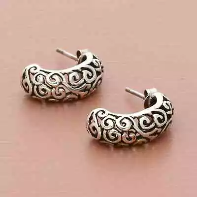 ❗️CLEARANCE❗️vintage Sterling Silver Scroll J-hoop Post Earrings • $19.20