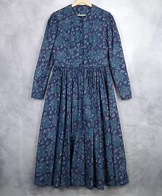 Vintage Laura Ashley Maxi Dress Womens 14 Blue Floral Cottagecore Prairie Modest • $98.77