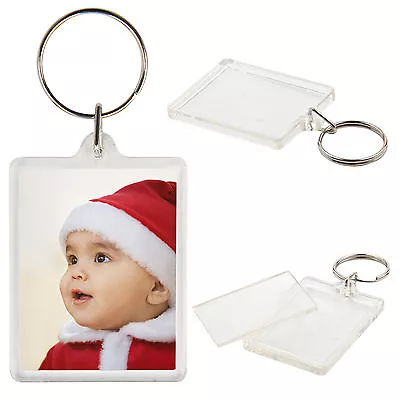 100pcs 45 X 35mm Acrylic Plastic Blank Keyrings Insert Photo Passport  Key Rings • £10.29