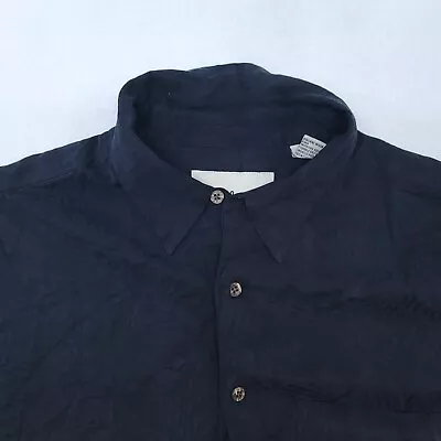 Vintage Silk Short Sleeve Casual Button Up Shirt Adult Mens Size 2XL Black • $16.99