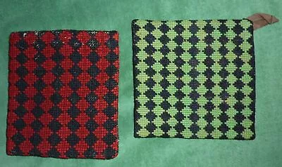 Vintage Pan Or Pot Holders - Canvas With Wool Embroidery - Pair • $6.21