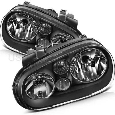 Headlights For 1999-2006 Volkswagen VW Golf Cabrio Black Housing Headlamps Pair • $71.99