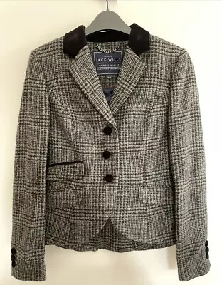 Jack Wills Ladies 6 Wool Grey And Black Woven Tweed Smart Work Jacket Blazer • £40