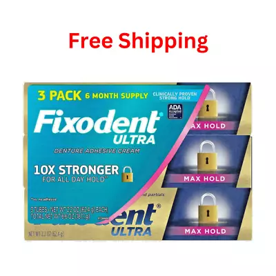 Pack Of 3-NEW Fixodent Ultra Max Hold Secure Denture Adhesive 2.2oz • $22.09