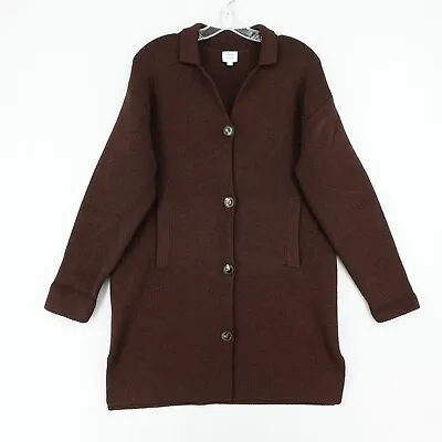 Margaret O'Leary Size 2 Heavy Long Cardigan Coatigan Brown Pockets Wool Blend • $79.99