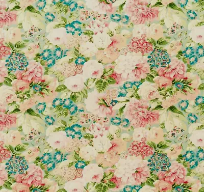 £54.99 • Buy SANDERSON CURTAIN FABRIC DESIGN Rose & Peony 1.7 METRES SAGE & CORAL LINEN BLEND
