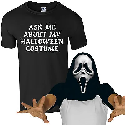 Ask Me About My Halloween Costume Scream Mask T-Shirt Funny Zombie Mens Flip Top • £13.01