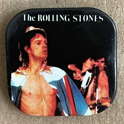 Vintage 1980s ROLLING STONES Pin 1.25  Square Button Mick Jagger Band Badge NM • $7.95