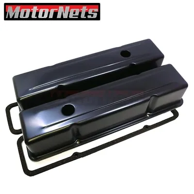 Black SBC Small Block Chevy Black Tall Valve Cover+Rubber Gasket 283 327 400 350 • $108.24