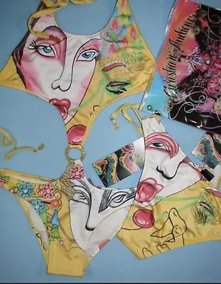 Vintage  Ed Hardy Multicolor Bikini S-L Size Womens Bathing Suit Y2K Rhinestone • $100