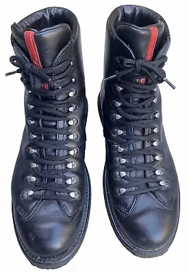 Prada Mens Black Leather Mountaineer Style Hiking Boots 10 1/2  11 1/2 Us  Auth! • $225