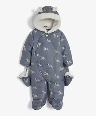 £14 • Buy John Lewis & Partners Baby Zebra Print Snowsuit, Pramsuit Grey, 0-3 Months