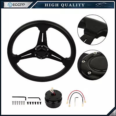 Universal BK Flat Dish Racing Steering Wheel & Quick Release & Horn 350MM New • $30.39