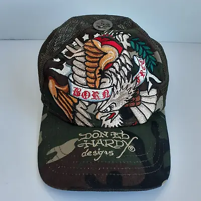 Vintage Don Ed Hardy By Christian Audigier Trucker Snap Back Hat Born Free Camo • $29.95