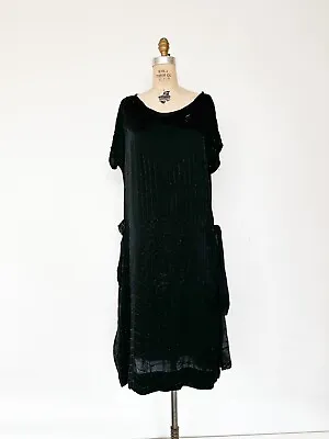 Vintage 1920s 20s Black Beaded Drop Waist Flapper Dress M L • $88