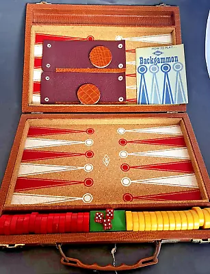 Vintage Lowe Bakelite Catalin Backgammon Set Cherry Red/Butterscotch Cork Board • $139.99