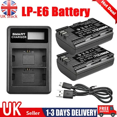 2x LP-E6 Battery For Canon EOS 5D 5DS 6D 7D 60Da 70D 80D + LCD Dual Charger Aa • £23.99