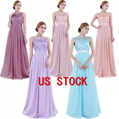 US Women Ball Gowns Embroidered Chiffon Maxi Dress Formal Prom Party Long Dress • $31.36