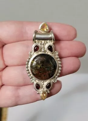 $75 • Buy SAJEN Vintage Estate Jewelry Sterling Silver Multi Gemstone Pendant Citrine 925