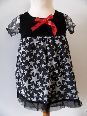 £5 • Buy Black Grey Dress Red Star Smock Baby Girls 18-24 Months Holidays Party Gift 