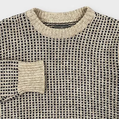 $149 LL Bean Signature Mens M Wool Sweater Birdseye Fair Isle Neutral Pullover • $68