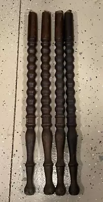 4 Antique Victorian Dark Brown Hand Made Spindle Turned Table Legs 28  Tall • $79.90