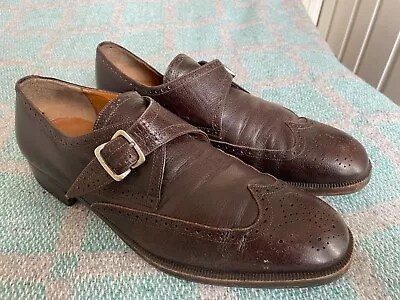 SALVATORE FERRAGAMO Tramezza Monk Strap Shoes Brown Leather Men's Size 11.5 46 • £74.52