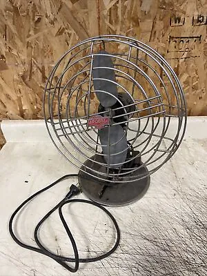 Vintage AIR CASTLE Desk Fan 2 Blade Table Industrial ART DECO Cage WORKS Cast • $99