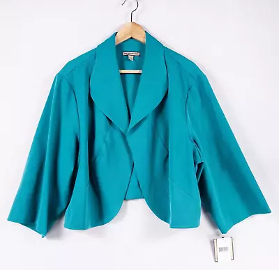 Maya Brooke Cropped Jacket Womens 24W Blue Green Peacock Open Front 3/4 Sleeve • $18.99