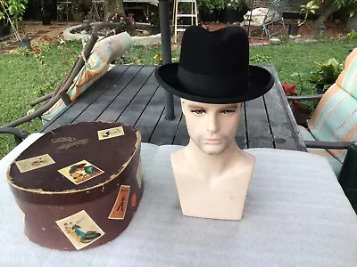 Vintage NEW 1940s Borsalino Black Beaver Homburg Hat 7-1/8+ To 7-1/4 • $250