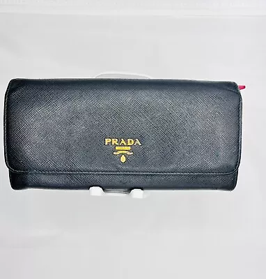 PRADA Wallet Black In Saffiano Leather  Double Snap Authentic • $90
