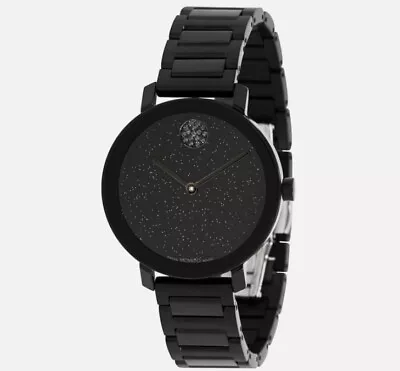 Movado Womens $850 Bold Evolution Black Ion Black Sparkling Dial Watch 3600829 • $226.19