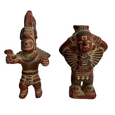 Vintage Aztec Inca Mayan MexicoFolk Art Warrior Pottery Red Clay Figure • $52.49