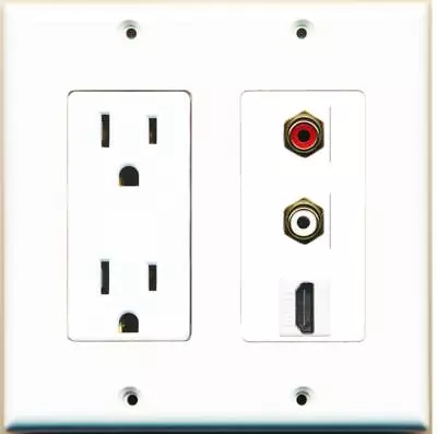 2 Port RCA Stereo HDMI F-F Wall Plate W-Power Outlet White • $16.38