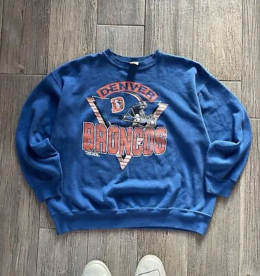 Vintage Distressed 90s Trench NFL Denver Broncos Sweatshirt Mens XL Blue • $30