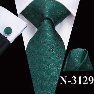 £9.99 • Buy UK Black Gold Paisley Silk Tie Set Mens Necktie Pocket Square Cufflinks Wedding